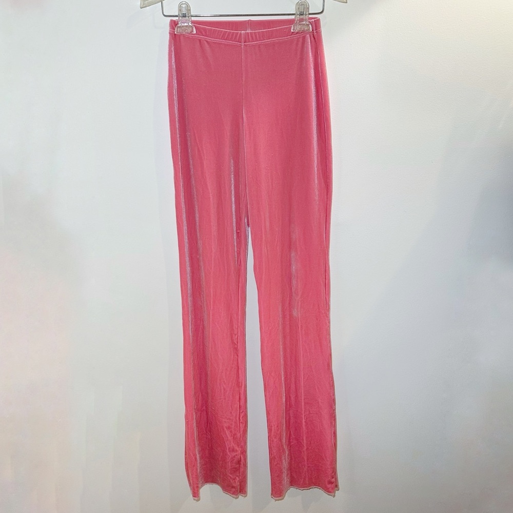 High Waisted Pink Flared Velvet Pants, Size Small